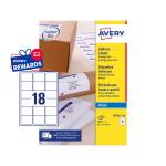 Avery Inkjet Address Label 63.5x46.6mm 18 Per A4 Sheet White (Pack 1800 Labels) J8161-100 43572AV