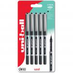 uni-ball Eye Micro UB-150 Liquid Ink Rollerball Pen 0.5mm Tip 0.3mm Line Plastic Free Packaging Black (Pack 5) 67999UB