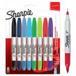 Sharpie Twin Tip Permanent Marker 0.5mm and 0.7mm Line Assorted Colours (Pack 8) 72941NR