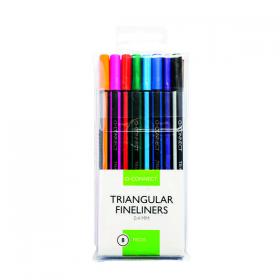 Q-Connect Triangular Fineliners Assorted Colour (Pack of 8) KF18050 KF18050