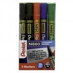 Pentel Chisel Tip Permanent Marker Assorted (Pack of 5) YN860/5-M