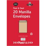 Postpak C5 Peel and Seal Manilla 115gsm 10 Packs of 20 Envelopes 9730695 POF27424