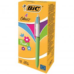 Cheap Stationery Supply of Bic 4 Colours Fashion Ballpoint Pen 1mm Tip 0.32mm Line Light Blue Barrel Lime Green/Pink/Purple/Turquoise Ink (Pack 12) 887777 68366BC Office Statationery