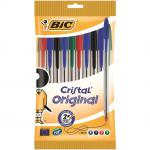 Bic Cristal Ball Pen Clear Barrel 1.0mm Tip 0.32mm Line Assorted Ref 830865 [Pack 10] 113265