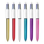 BIC 4 Colours Shine Ballpoint Pens 1.0mm Tip Assorted Metallic Barrels Ref 964775 [Pack 12] 164414