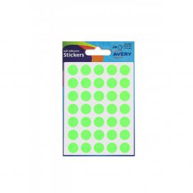 Avery Packets of Labels Round Diam.13mm Neon Green Ref 32-282 [10x245 Labels] 309933
