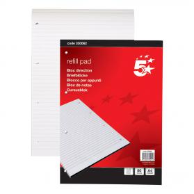 5 Star Office Refill Pad Headbound 60gsm Ruled Punched 4 Holes 160pp A4 Red [Pack 10] 330062