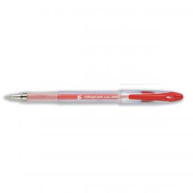 5 Star Office Roller Gel Pen Clear Barrel 1.0mm Tip 0.5mm Line Red [Pack 12] 396802