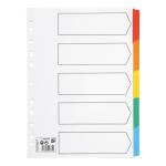 5 Star Office Subject Dividers 5-Part Multipunched Mylar-reinforced Multicolour-Tabs 150gsm A4 White 464343