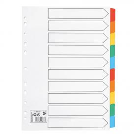 5 Star Office Subject Dividers 10-Part Multipunched Mylar-reinforced Multicolour-Tabs 150gsm A4 Whites 464351