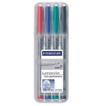 Staedtler 316 Lumocolor Pen Non-permanent Fine 0.6mm Line Assorted Ref 316WP4 [Wallet 4] 500178