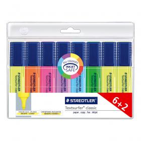 Staedtler Textsurfer Classic Highlighter Line Width 1-5mm Wallet Assorted Ref 364AWP8 [Pack 6 + 2 FREE] 798170