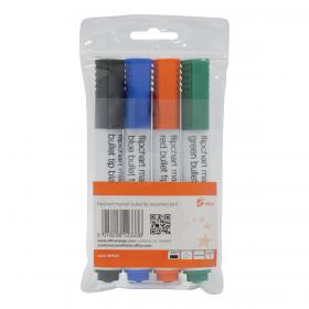 5 Star Office Flipchart Marker Bullet Tip Water-based 2mm Line Wallet Assorted Colours [Pack 4] 909922