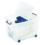 Strata Clear Smart Wheeled Box 75 Litre (Snap close, folding lid for security) HW676-CLR AQ04283