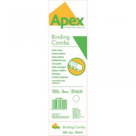 Fellowes Apex Plastic Binding Combs 6mm Black (Pack of 100) 6200102 BB58490