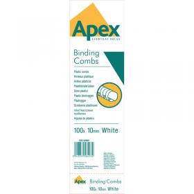 Fellowes Apex Plastic Binding Combs 10mm White (Pack of 100) 6200401 BB58493