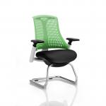 Flex Cantilever Chair White Frame Black Fabric Seat Green Back With Arms