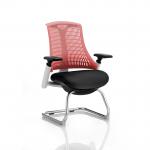Flex Cantilever Chair White Frame Black Fabric Seat Red Back With Arms