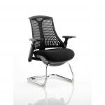 Flex Cantilever Chair Black Frame Black Fabric Seat With Black Back With Arms