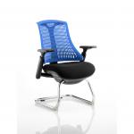 Flex Cantilever Chair Black Frame Black Fabric Seat With Blue Back With Arms