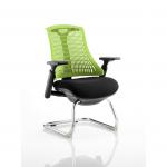 Flex Cantilever Chair Black Frame Black Fabric Seat With Green Back With Arms