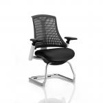 Flex Cantilever Chair White Frame Black Fabric Seat Black Back With Arms