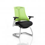 Flex Cantilever Chair White Frame Black Fabric Seat Green Back With Arms