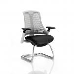 Flex Cantilever Chair White Frame Black Fabric Seat Moonstone White Back With Arms