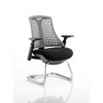 Flex Cantilever Chair Black Frame Black Fabric Seat With Grey Back With Arms