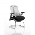 Flex Cantilever Chair Black Frame Black Fabric Seat With Moonstone White Back With Arms