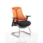 Flex Cantilever Chair Black Frame Black Fabric Seat With Orange Back With Arms