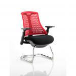Flex Cantilever Chair Black Frame Black Fabric Seat With Red Back With Arms
