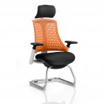 Flex Cantilever Chair White Frame Black Fabric Seat Orange Back With Arms With Headrest