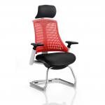 Flex Cantilever Chair White Frame Black Fabric Seat Red Back With Arms With Headrest