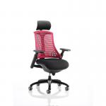 Flex Task Operator Chair Black Frame With Black Fabric Seat Red Back With Arms With Headrest 