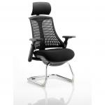Flex Cantilever Chair Black Frame Black Fabric Seat With Black Back With Arms With Headrest
