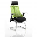 Flex Cantilever Chair Black Frame Black Fabric Seat With Green Back With Arms With Headrest
