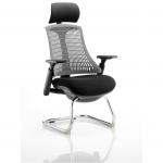 Flex Cantilever Chair Black Frame Black Fabric Seat With Grey Back With Arms With Headrest