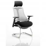 Flex Cantilever Chair Black Frame Black Fabric Seat With Moonstone White Back With Arms With Headrest