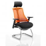 Flex Cantilever Chair Black Frame Black Fabric Seat With Orange Back With Arms With Headrest