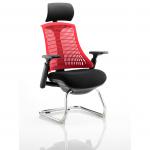 Flex Cantilever Chair Black Frame Black Fabric Seat With Red Back With Arms With Headrest