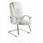 Moore Deluxe Visitor Cantilever Chair White Leather With Arms