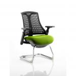 Flex Cantilever Chair Black Frame Black Back Bespoke Colour Seat Myrrh Green