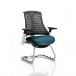 Flex Cantilever Chair White Frame  Black Back Bespoke Colour Seat Maringa Teal