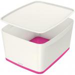 Leitz MyBox WOW Storage Box Large with Lid White/Pink 52164023 11802AC