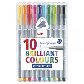 Staedtler Triplus Fineliner Pen 0.8mm Tip 0.3mm Line Assorted Colours in a Desktop Box (Pack 10) 14421SR