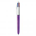 Bic 4 Colours Shine Ballpoint Pen 1mm Tip 0.32mm Line Purple Barrel Black/Blue/Green/Red Ink (Pack 12) 54132BC