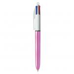 Bic 4 Colours Shine Ballpoint Pen 1mm Tip 0.32mm Line Pink Barrel Black/Blue/Green/Red Ink (Pack 12) 54146BC