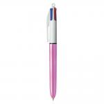 Bic 4 Colours Shine Ballpoint Pen 1mm Tip 0.32mm Line Pink Barrel Black/Blue/Green/Red Ink (Pack 12) 54146BC