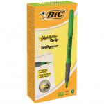 Bic Grip Highlighter Pen Chisel Tip 1.6-3.3mm Line Green (Pack 12) 69325BC